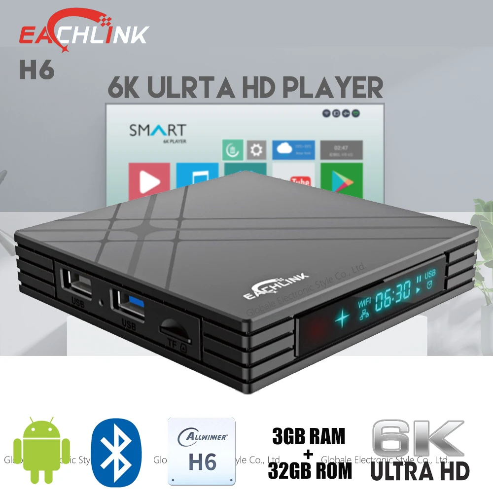 Original EACHLINK H6 Mini Smart TV Box Android 7.0 Allwinner H6 3GB RAM 32GB ROM 6K Set-top Box H.265 Bluetooth Set Top Box
Original EACHLINK H6 Mini Smart TV Box Android 7.0 Allwinner H6 3GB RAM 32GB ROM 6K Set-top Box H.265 Bluetooth Set Top Box
