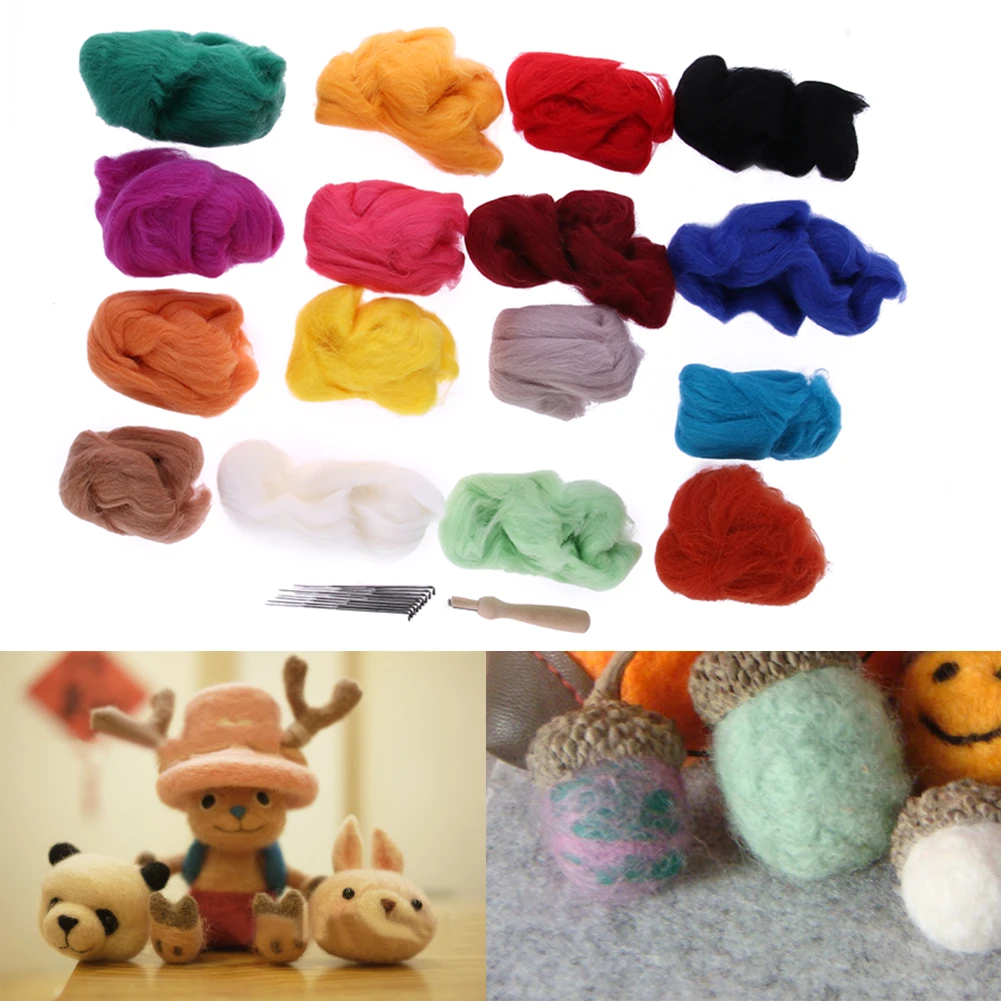 16 Colors Wool Fibre Roving Felting Tool Kit with Needles Set Weaving Needlework Spinning Craft Kits
16 Colors Wool Fibre Roving Felting Tool Kit with Needles Set Weaving Needlework Spinning Craft Kits