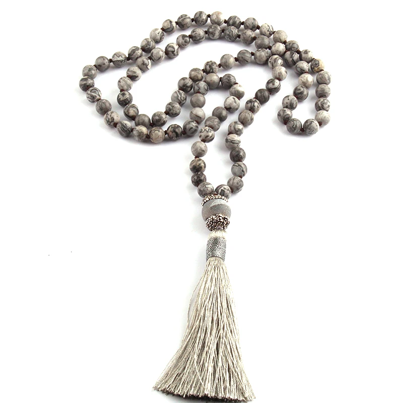 Fashion Bohemian Tribal Jewelry Gray Stones Beads Knotted Fashion Tassel Necklaces For Women Ethnic Necklace
Fashion Bohemian Tribal Jewelry Gray Stones Beads Knotted Fashion Tassel Necklaces For Women Ethnic Necklace