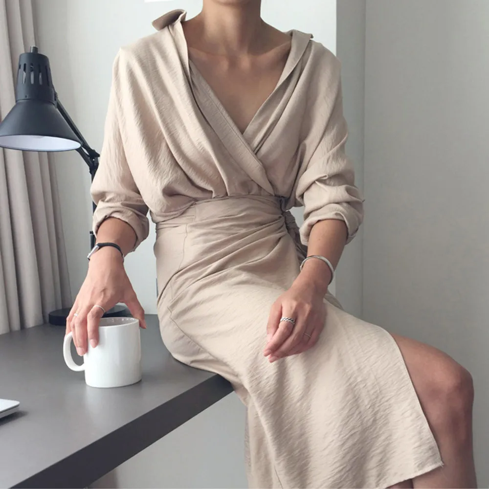 New Pleated high waist women dress Vintage office lady beige dresses Long sleeve cotton 2019 linen midi dress shirt vestidos
New Pleated high waist women dress Vintage office lady beige dresses Long sleeve cotton 2019 linen midi dress shirt vestidos