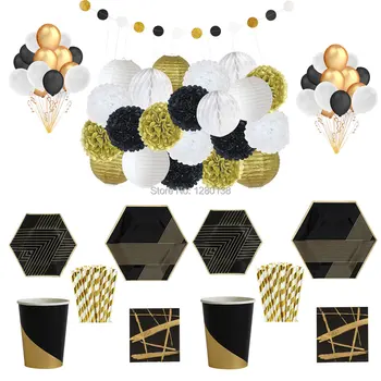 Black Gold Tableware&Decoration Set Paper Honeycomb Lanterns Paper Pompoms Latex Balloons Party Paper Plates Cups Napkins Straws
Black Gold Tableware&Decoration Set Paper Honeycomb Lanterns Paper Pompoms Latex Balloons Party Paper Plates Cups Napkins Straws
