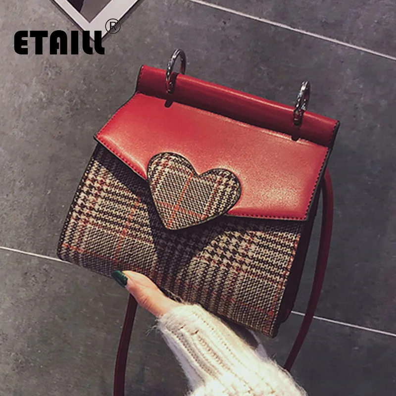 ETAILL 2018 модная зимняя клетчатая сумка через плечо из искусственной кожи + шерсти