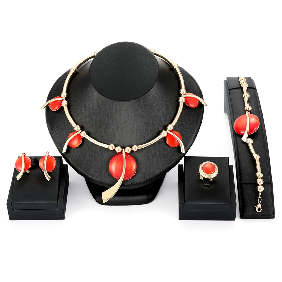 Big Red Stone Gold Jewelry Set for Women Fashion Jewelry Statement Necklace Ring Stud Earrings Bracelet
Big Red Stone Gold Jewelry Set for Women Fashion Jewelry Statement Necklace Ring Stud Earrings Bracelet
