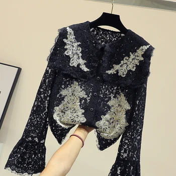 Peter Pan Collar Women Lace Shirt New Spring Autumn Vintage Flower Embroidery Flare Sleeve Female Lace Blouses
Peter Pan Collar Women Lace Shirt New Spring Autumn Vintage Flower Embroidery Flare Sleeve Female Lace Blouses