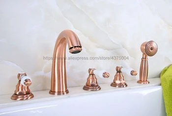 Widespread Antique Red Copper 5 Holes 3 Handles Bathroom Tub Faucet W/ Hand Shower Mixer Tap Ntf231
Widespread Antique Red Copper 5 Holes 3 Handles Bathroom Tub Faucet W/ Hand Shower Mixer Tap Ntf231