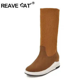 REAVE CAT 2018 Knitting Nubuck boots female High heels shoes fashion shoes woman Mid-calf boots size 34-43 Solid Casual A1175
REAVE CAT 2018 Knitting Nubuck boots female High heels shoes fashion shoes woman Mid-calf boots size 34-43 Solid Casual A1175