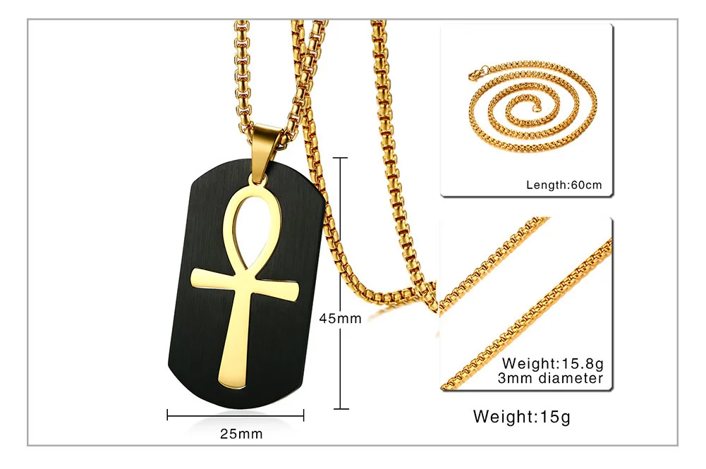 Ankh Cross Necklace for Men Gold Tone Stainless Steel Cut Out Crux Ansata Key To Life Egypt Pendant Box Ankh Cross Necklace for Men Gold Tone Stainless Steel Cut Out Crux Ansata Key To Life Egypt Pendant Box