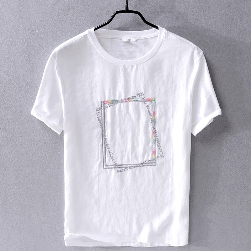 2019 Cotton and linen stitching short-sleeved t-shirt men fashion embroidery t shirt mens casual round neck tshirt male chemise
2019 Cotton and linen stitching short-sleeved t-shirt men fashion embroidery t shirt mens casual round neck tshirt male chemise