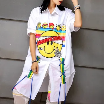 Big Blouses Women 2019 Maxi Summer Smile Lovely Printed Long Shirts Ladies loose Cotton Sequins Ribbon Blusas Feminina NS815
Big Blouses Women 2019 Maxi Summer Smile Lovely Printed Long Shirts Ladies loose Cotton Sequins Ribbon Blusas Feminina NS815