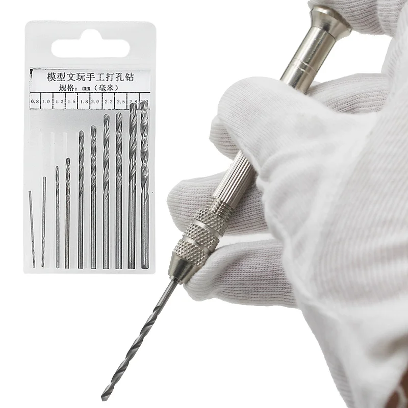 New Hand Drill With 10 PCS Steel Twist Drill Bit Sets Jewelers Sliding Drilling Spiral Tool 0.8-3mm For Model Machining
New Hand Drill With 10 PCS Steel Twist Drill Bit Sets Jewelers Sliding Drilling Spiral Tool 0.8-3mm For Model Machining