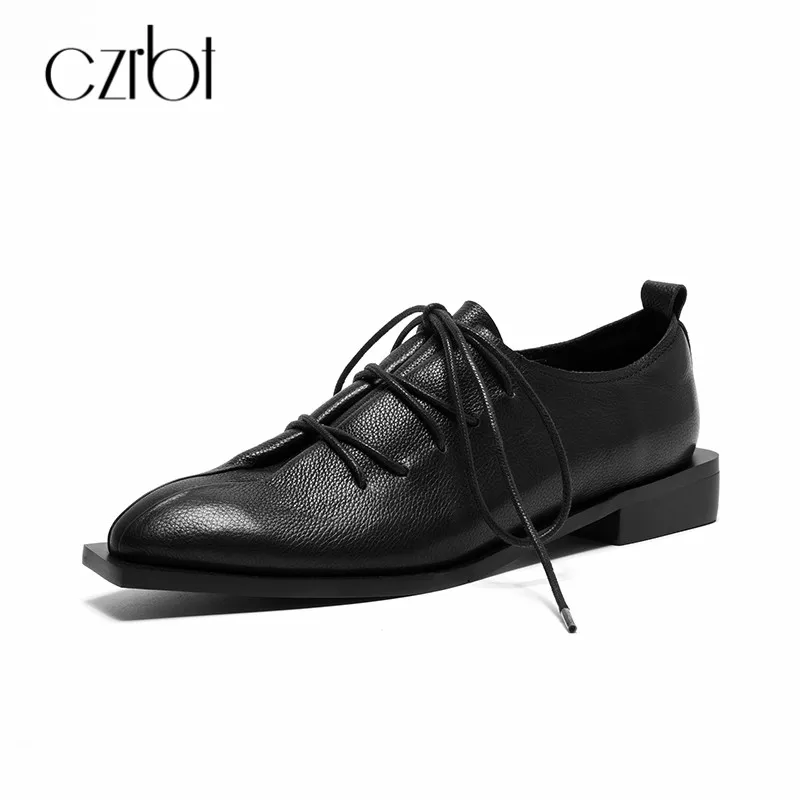 CZRBT Plus Size 34-42 Ladies Flat Shoes Genuine Leather Women Casual Lace Up Loafers Autumn Comfortable Brogue | Обувь