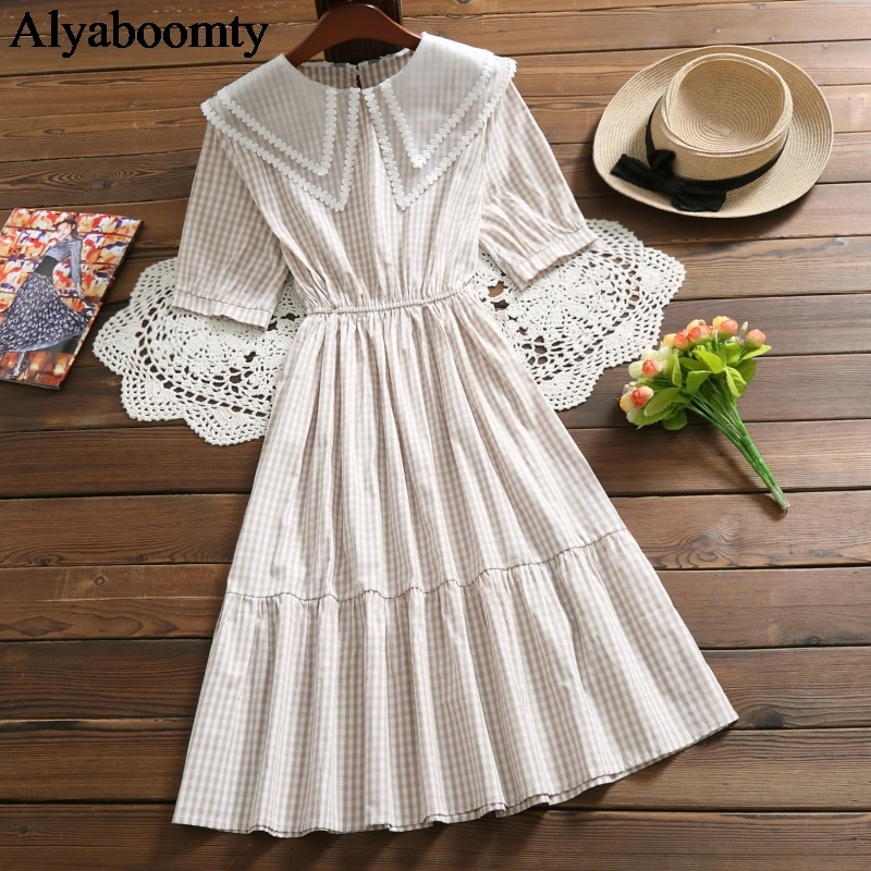 Japanese Preppy Style Summer Women Plaid Dress Double-Layered Collar Apricot Black Loose Dress Elegant Cotton Ruffles Cute Dress
Japanese Preppy Style Summer Women Plaid Dress Double-Layered Collar Apricot Black Loose Dress Elegant Cotton Ruffles Cute Dress