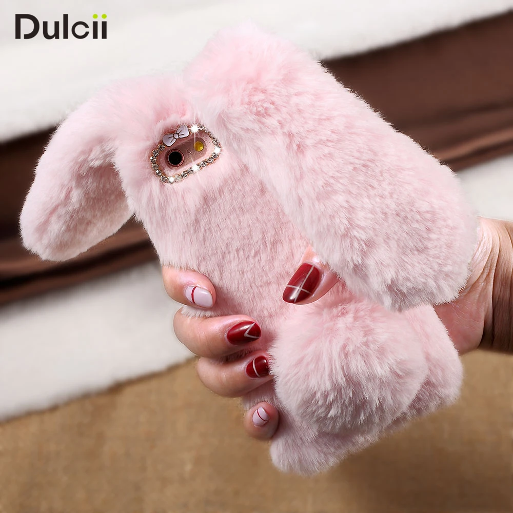 Dulcii Case Cover for iPhone 6 6s 7 8 Plus 5s Mobile Phone Bag Soft Warm Rabbit Furry Fur TPU Cases s Shell |