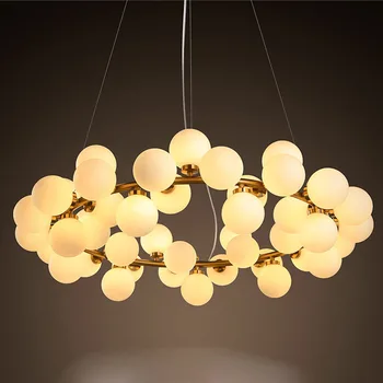 

Postmodern Nordic living room long lantern personalized creative lighting milk glass magic bean chandeliers led lighting fixture