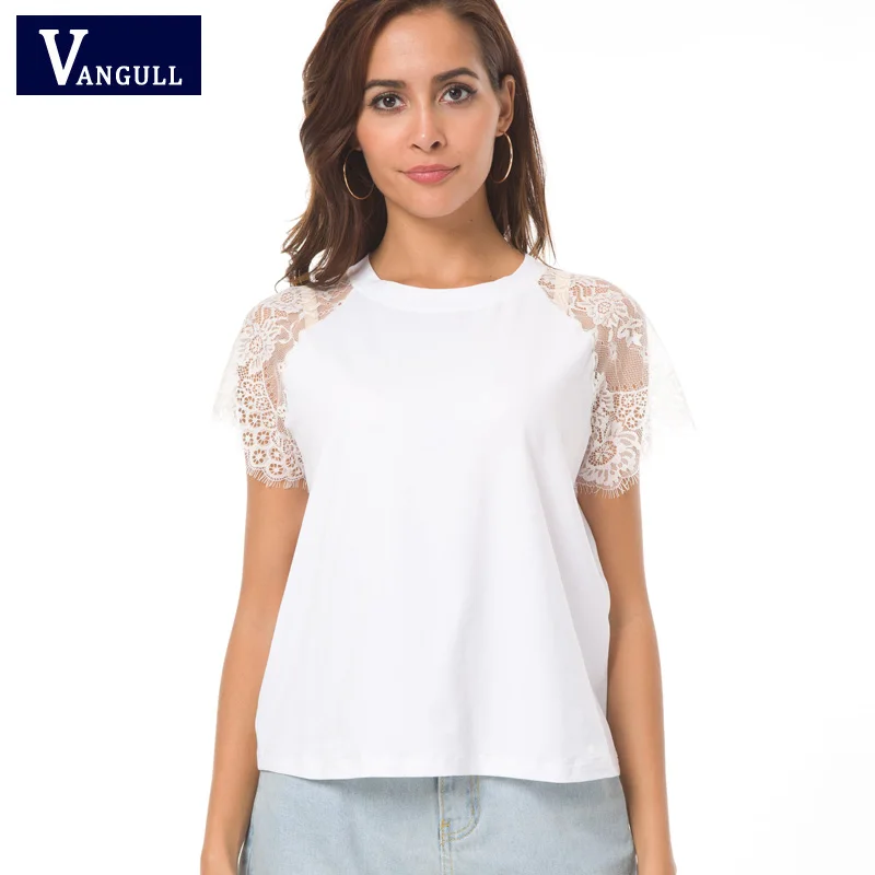 Vangull Women Lace Blouse White O-Neck Collar Women Patchwork Elegant Top 2018 Summer Casual Short Sleeve Blouse Tops Shirts
Vangull Women Lace Blouse White O-Neck Collar Women Patchwork Elegant Top 2018 Summer Casual Short Sleeve Blouse Tops Shirts