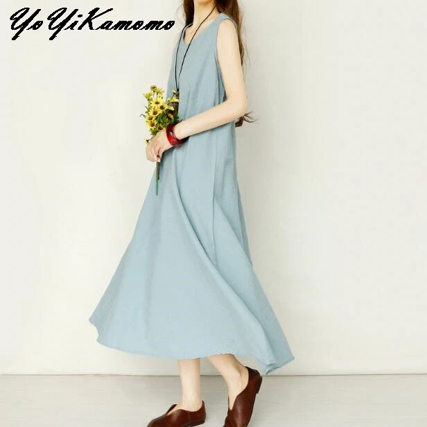 YoYiKamomo Women dress 2017 cotton vintage sleeveless summer solid color long dress robe women
YoYiKamomo Women dress 2017 cotton vintage sleeveless summer solid color long dress robe women