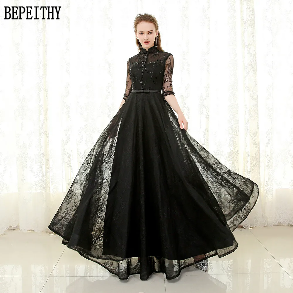 BEPEITHY Vestido De Festa 2019 New Arrival A-Line Tulle High-neck Lace Beads Black Prom Dress Half Sleeve Long Evening Dresses
BEPEITHY Vestido De Festa 2019 New Arrival A-Line Tulle High-neck Lace Beads Black Prom Dress Half Sleeve Long Evening Dresses