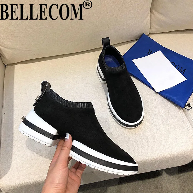 BELLECOM Sheep suede thick sole leather round head elastic band fashion leisure sports running lady single shoes low top
BELLECOM Sheep suede thick sole leather round head elastic band fashion leisure sports running lady single shoes low top