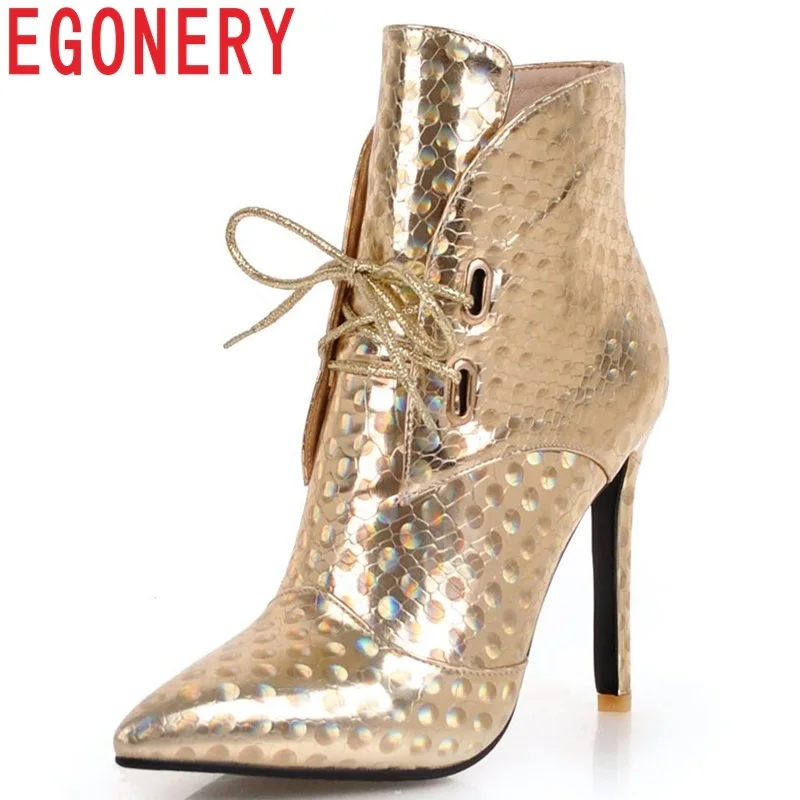 EGONERY women shoes 2019 new fashion sexy pointed toe super high thin heels patent leather lace-up three colors ankle boots
EGONERY women shoes 2019 new fashion sexy pointed toe super high thin heels patent leather lace-up three colors ankle boots