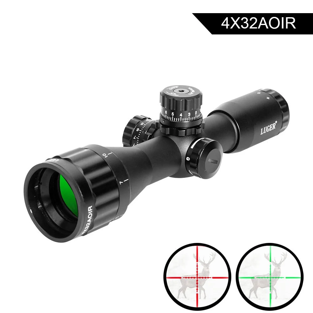 Compact Hunting Tactical Rifle Scope 4x32AOIR Wide Angle Riflescopes Mil Dot Illuminated Reticle For Outdoor Airsoft Hunting
Compact Hunting Tactical Rifle Scope 4x32AOIR Wide Angle Riflescopes Mil Dot Illuminated Reticle For Outdoor Airsoft Hunting