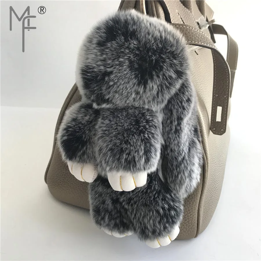Magicfur - 18cm Real Rex Rabbit Fur Bunny Black Frost Ball Soft Cute Doll Keychain Handbag Keyring Car Key Ring Pendant Charm | Украшения и