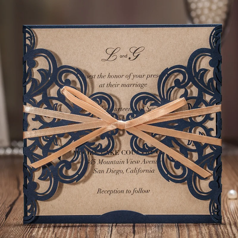 2017 Laser Cut Wedding Invitation Cards Classic Dark Blue With Hollow Flower Gold Ribbon for Marriage Birthday Party 25Pcs/lot
2017 Laser Cut Wedding Invitation Cards Classic Dark Blue With Hollow Flower Gold Ribbon for Marriage Birthday Party 25Pcs/lot