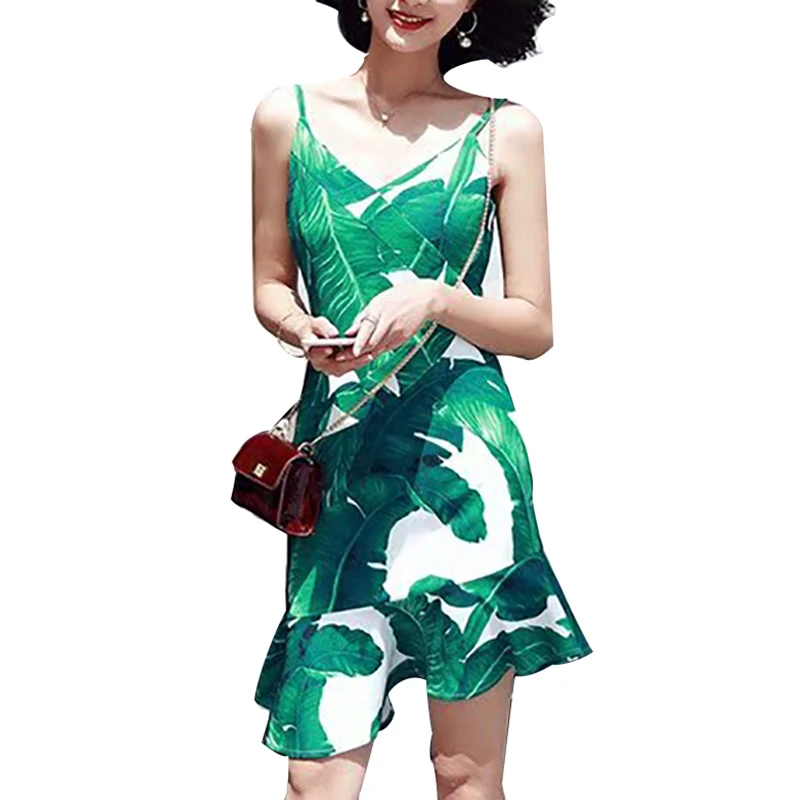 Sexy Print Banana Leaf Green Dresses Ruffles V-neck Mini Dress Autumn Spaghetti Strap Sleeveless Party High Street Style Dress
Sexy Print Banana Leaf Green Dresses Ruffles V-neck Mini Dress Autumn Spaghetti Strap Sleeveless Party High Street Style Dress