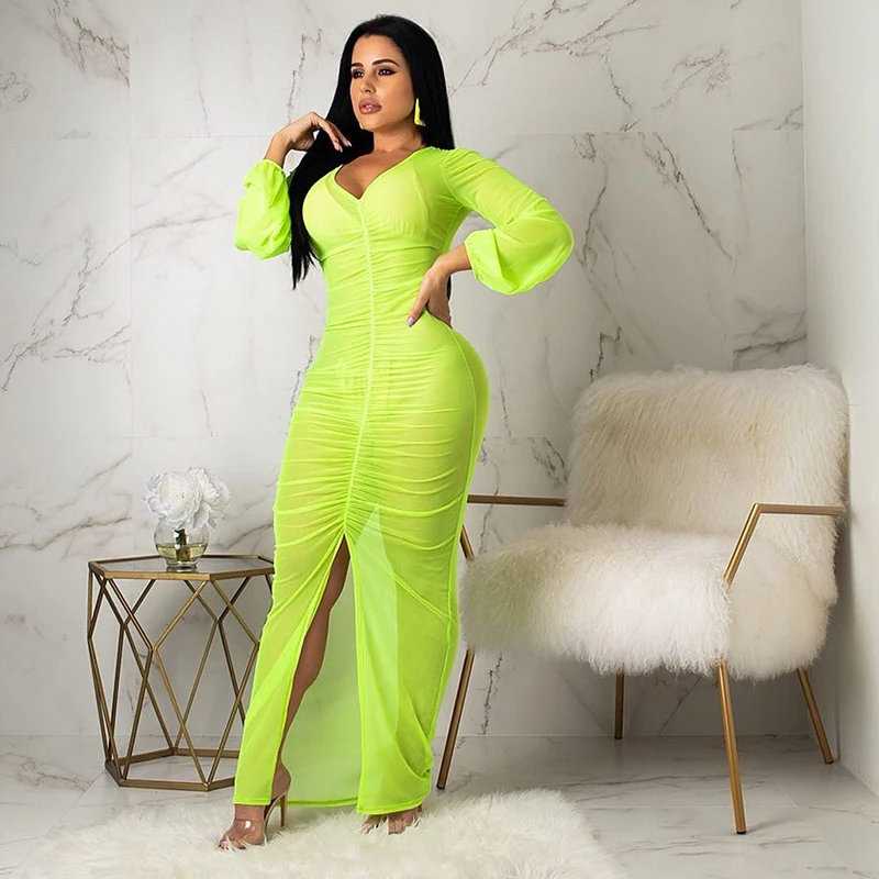 ZHYMIHRE Sexy V Neck Mesh Long Dress Long Sleeve Split Ruched Maxi Vestidos Party Night See Through Robe Femme Summer Dress 2019
ZHYMIHRE Sexy V Neck Mesh Long Dress Long Sleeve Split Ruched Maxi Vestidos Party Night See Through Robe Femme Summer Dress 2019