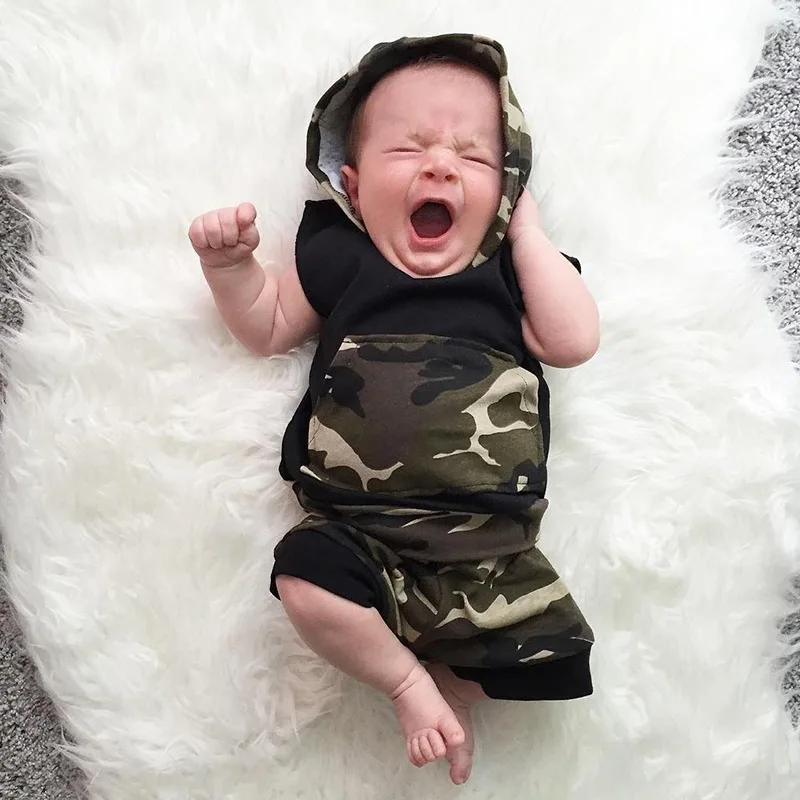 Summer baby boy clothes sleeveless camouflage hoodies vest+shorts infant 2pcs suit baby boys clothes newborn toddler outfit
Summer baby boy clothes sleeveless camouflage hoodies vest+shorts infant 2pcs suit baby boys clothes newborn toddler outfit
