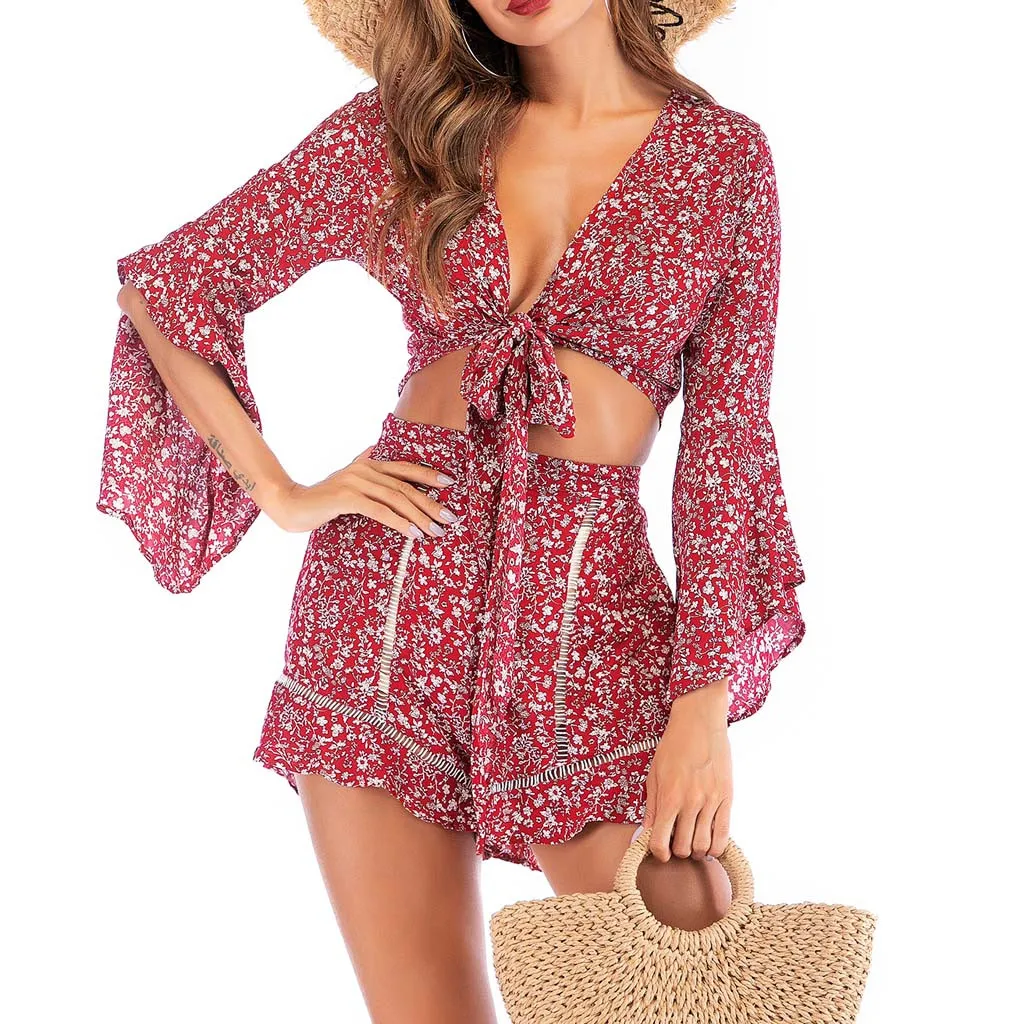 Womail Set Fashion Women V-Neck Chiffon Floral Print Flare Sleeve Short Top Bandage Ruffle Shorts Suit Summer Beach Suit May 21
Womail Set Fashion Women V-Neck Chiffon Floral Print Flare Sleeve Short Top Bandage Ruffle Shorts Suit Summer Beach Suit May 21