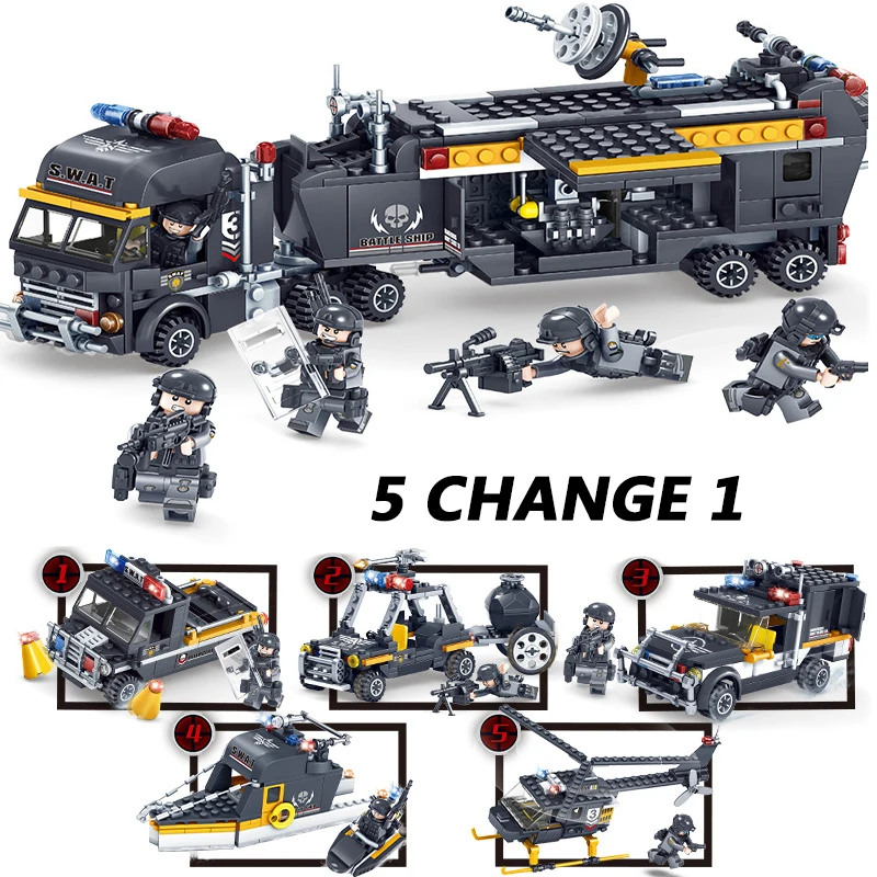 New KAZI 82024 5 In 1 SWAT Team Command Vehicle Car 3D DIY Model Building Blocks Bricks Compatible LegoINGs Swat Police Kids Toy
New KAZI 82024 5 In 1 SWAT Team Command Vehicle Car 3D DIY Model Building Blocks Bricks Compatible LegoINGs Swat Police Kids Toy