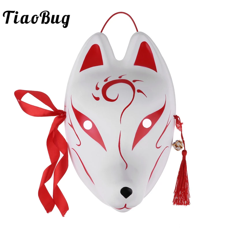 

TiaoBug Hand-painted Japanese PVC Rabbit/Fox Mask with Tassels Bells Masquerade Festival Kabuki Kitsune Anime Cosplay Costume