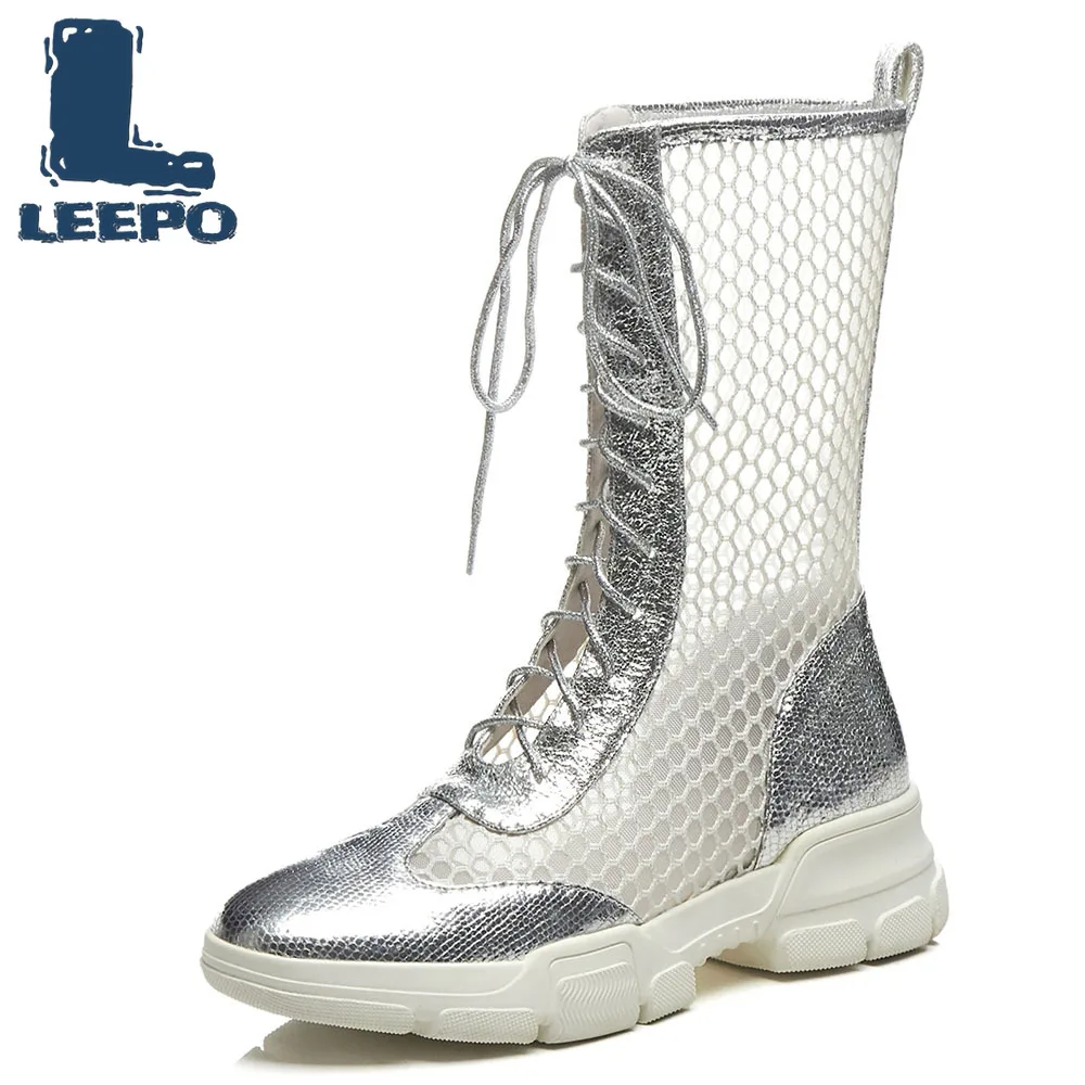 LEEPO Mid-Calf Net Boots for Women Handmade Summer Sheepskin Perforated Lace-Up Boots Woman Mesh Flat Platform Glitter Shoes
LEEPO Mid-Calf Net Boots for Women Handmade Summer Sheepskin Perforated Lace-Up Boots Woman Mesh Flat Platform Glitter Shoes