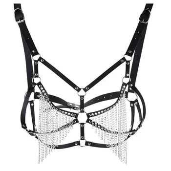 Leather Harness Belt Body Bondage Chest Straps Black Studded Rivet Cropped Top Fashion Punk Cupless Bra Top
Leather Harness Belt Body Bondage Chest Straps Black Studded Rivet Cropped Top Fashion Punk Cupless Bra Top