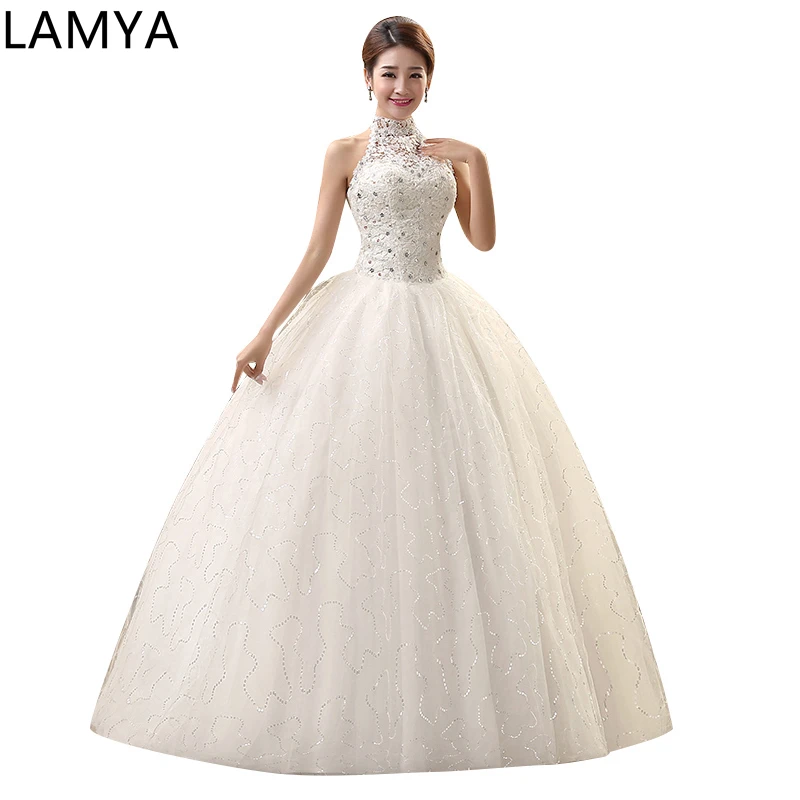 Lamya High Neck Wedding Dress Sexy Lace Up Backless Vintage Princess Tulle Ball Gown Cheap Chinese Shining Wedding Decoration
Lamya High Neck Wedding Dress Sexy Lace Up Backless Vintage Princess Tulle Ball Gown Cheap Chinese Shining Wedding Decoration