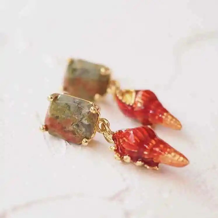 

2019 Amybaby Handmade Designer UnderWater Ancient City Red Conch Stud Earring Jewelry For Party