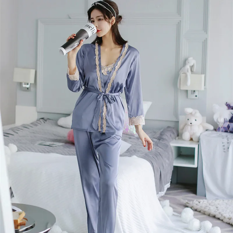 

Voplidia lingerie three-piece Set Sexy Bathrobe Women Pajamas Set New Nightgown Set Sleepwear Pajamas Pijama Feminino Pyjama