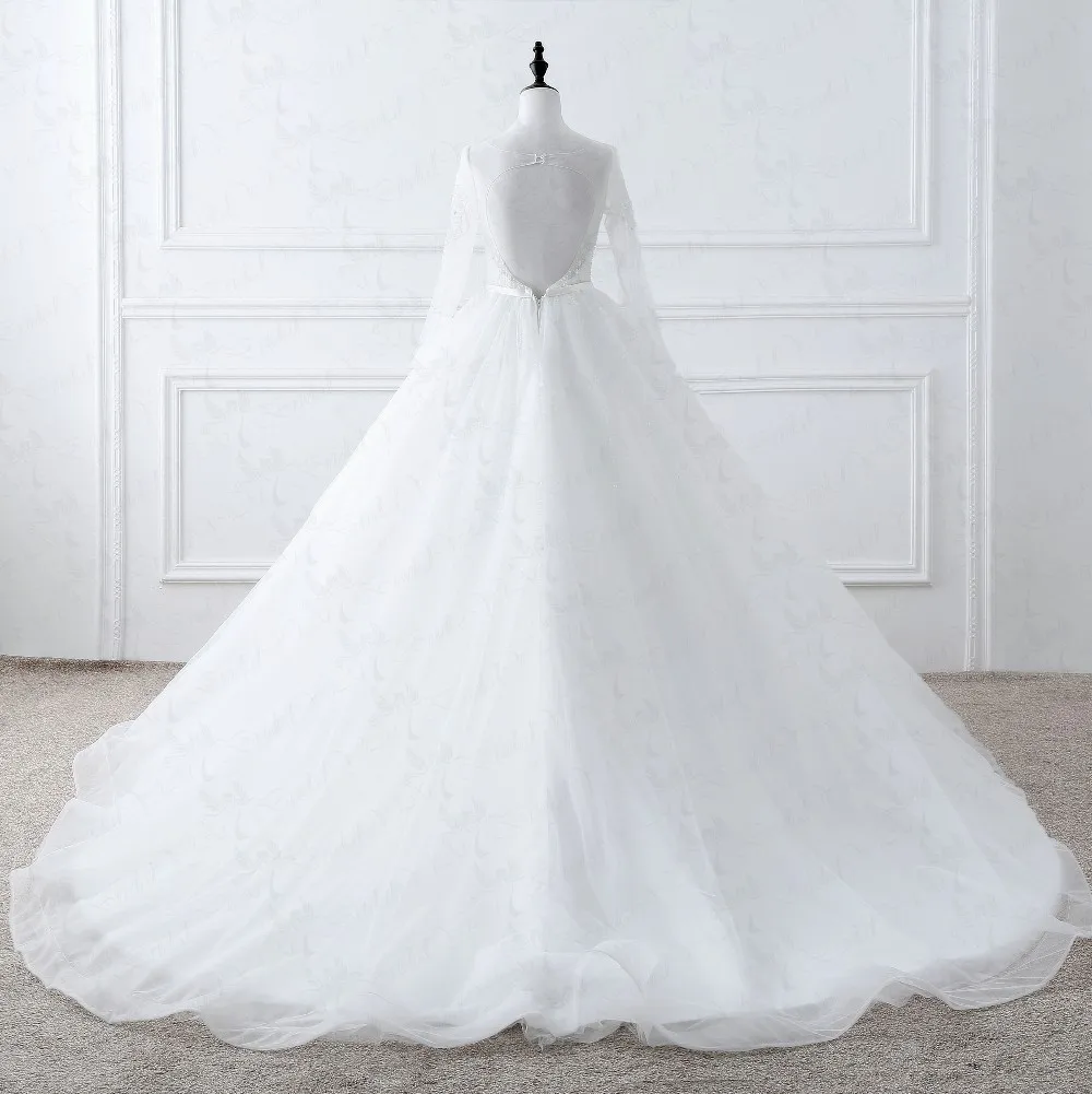 RSW1082 RSW1082 Luxury Crystal Wedding Dresses Puffy Tulle Skirt Hard Bow Belt Long Sleeve Wedding Gown (2)