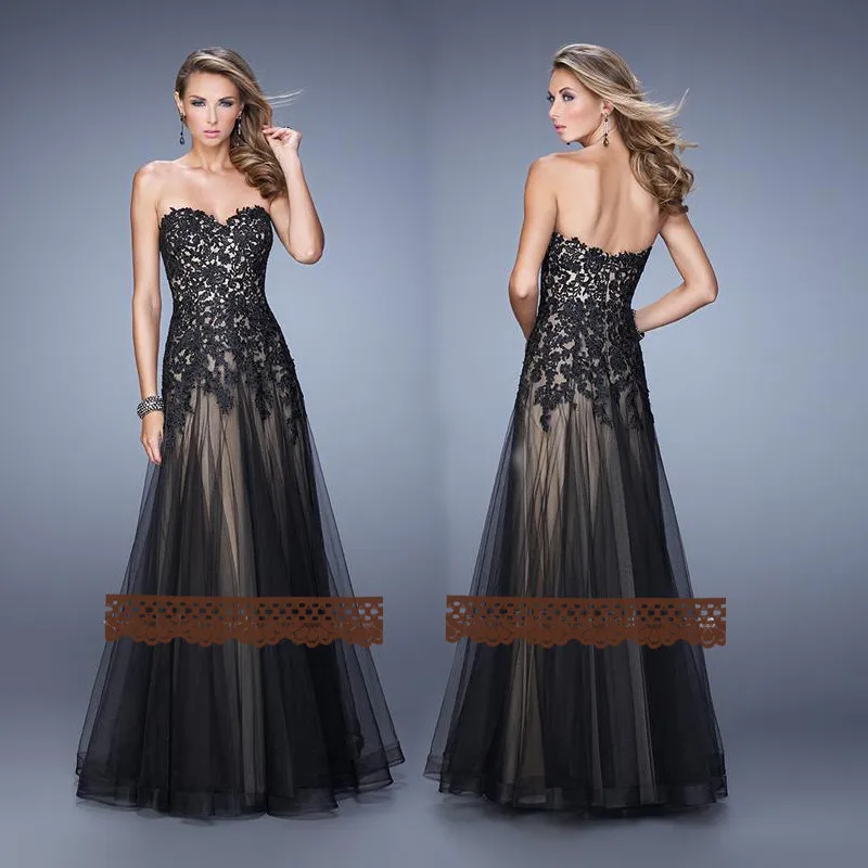 Formal gowns vestidos new hot sexy sweetheart a-line long Evening Dress 2015 prom party gown black lace appliques summer dress
Formal gowns vestidos new hot sexy sweetheart a-line long Evening Dress 2015 prom party gown black lace appliques summer dress