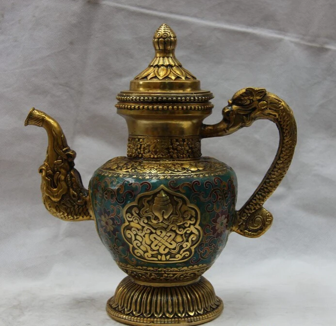 Collectible bronze S2622 China Folk Bronze Copper Cloisonne Eight treasures Dragon Flask Teapot Wine Pot
Collectible bronze S2622 China Folk Bronze Copper Cloisonne Eight treasures Dragon Flask Teapot Wine Pot