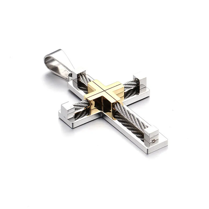 Fashion Men Punk Male Cross Jesus Pendant Silver Gold Titanium Steel Cable Wire Jesus Rope Cross Pendant Necklace Jewelry 
Fashion Men Punk Male Cross Jesus Pendant Silver Gold Titanium Steel Cable Wire Jesus Rope Cross Pendant Necklace Jewelry