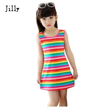 Children Girls' Clothing Seeveless Rainbow Stripes Summer Girl Dress 100% Cotton 3-14 Years Kids Vest Dresses For Teenage Girls
Children Girls' Clothing Seeveless Rainbow Stripes Summer Girl Dress 100% Cotton 3-14 Years Kids Vest Dresses For Teenage Girls