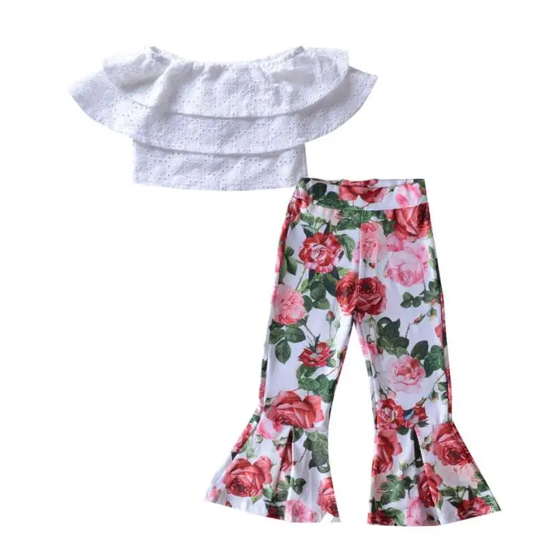 2pcs Summer Girls Clothes Kids Off Shoulder Hollowed-Out Tube Top Floral Pants Suit Ruffle Flare Trousers Casual Clothing 
2pcs Summer Girls Clothes Kids Off Shoulder Hollowed-Out Tube Top Floral Pants Suit Ruffle Flare Trousers Casual Clothing