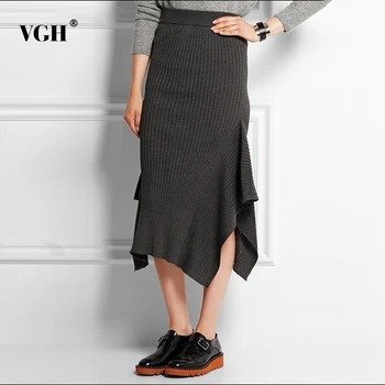 VGH Ruffles Knitted Midi Skirts For Women Elastic High Waist Irregular Bodycon Skirt Female Straight Elegent Clothes Fashion New
VGH Ruffles Knitted Midi Skirts For Women Elastic High Waist Irregular Bodycon Skirt Female Straight Elegent Clothes Fashion New