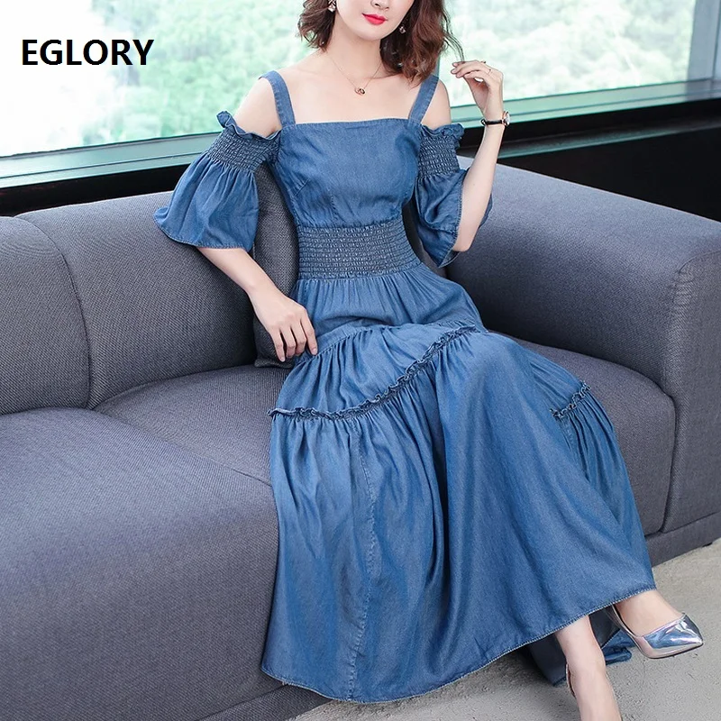 Strap Long Dress Womens New Sexy Off the Shoulder Dress Lady Party High Qulity Denim Dress Casual Woman Club Maxi Jeans Dress
Strap Long Dress Womens New Sexy Off the Shoulder Dress Lady Party High Qulity Denim Dress Casual Woman Club Maxi Jeans Dress