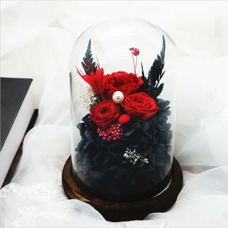 Preserved Real Rose with Fallen Petals in Glass Cloche Dome Wood Base Red Flower with Pearl 17CM Teachers Day Gift
Preserved Real Rose with Fallen Petals in Glass Cloche Dome Wood Base Red Flower with Pearl 17CM Teachers Day Gift