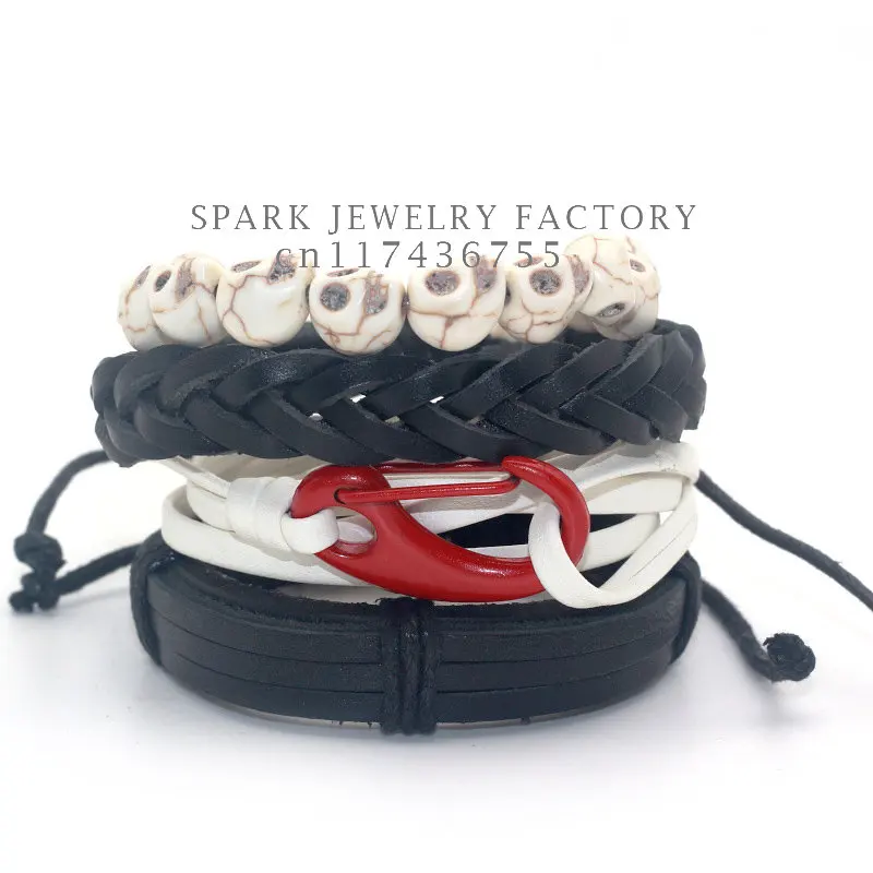 1 Set 4 pcs Gold Plating and Red Anchor Hook Clasp Bracelet Set, Stone Skull and Real Leather Bracelet Men's Bracelet Pack
1 Set 4 pcs Gold Plating and Red Anchor Hook Clasp Bracelet Set, Stone Skull and Real Leather Bracelet Men's Bracelet Pack