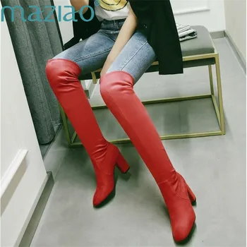 Thigh High Women Shoe Square Head Solid Color High Heel Fashion Warm Red Black Chunky Women Boots MAZIAO
Thigh High Women Shoe Square Head Solid Color High Heel Fashion Warm Red Black Chunky Women Boots MAZIAO