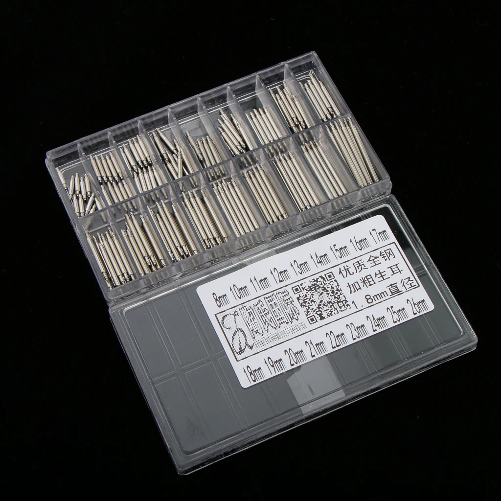 360 Pieces Wholesale Bulk Professional Stainless Steel Watch Spring Bar Strap Pins with Clear Box Storage Holder