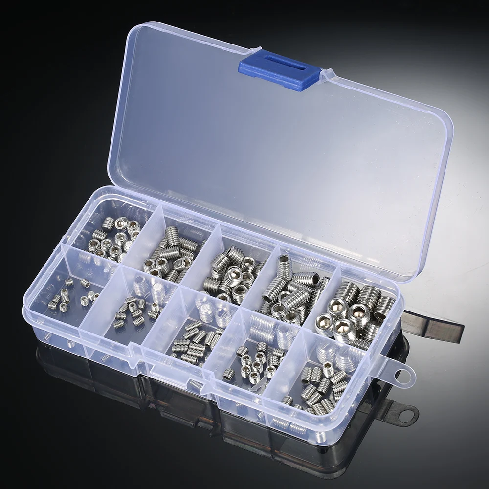 200pcs Allen Head Socket Hex Set Grub Screw Stainless Steel Socket Screws Assortment Point Column M3-M6/M8 Hexagonal Screw Kit
200pcs Allen Head Socket Hex Set Grub Screw Stainless Steel Socket Screws Assortment Point Column M3-M6/M8 Hexagonal Screw Kit